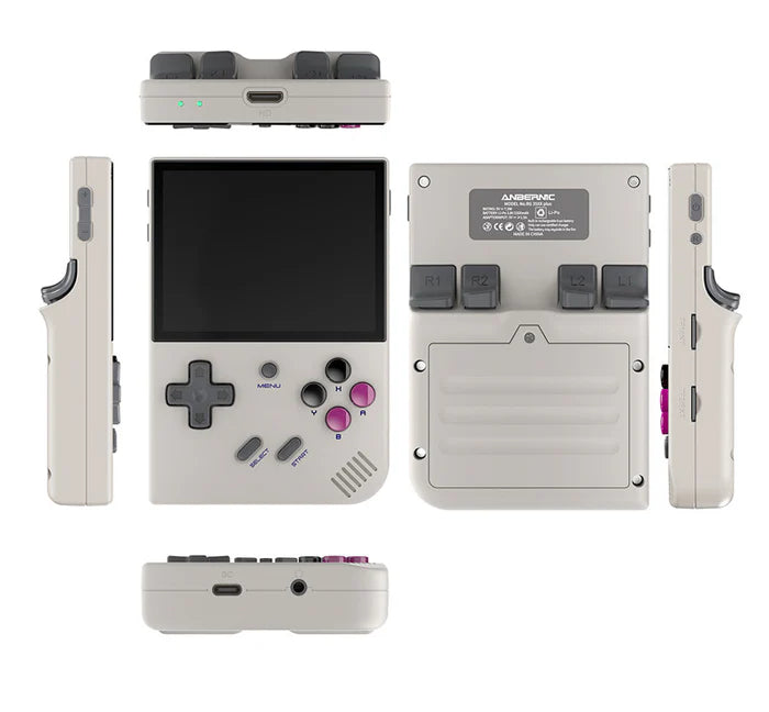 anbernic rg35xx plus pocket handheld gaming device game emulator rom gray