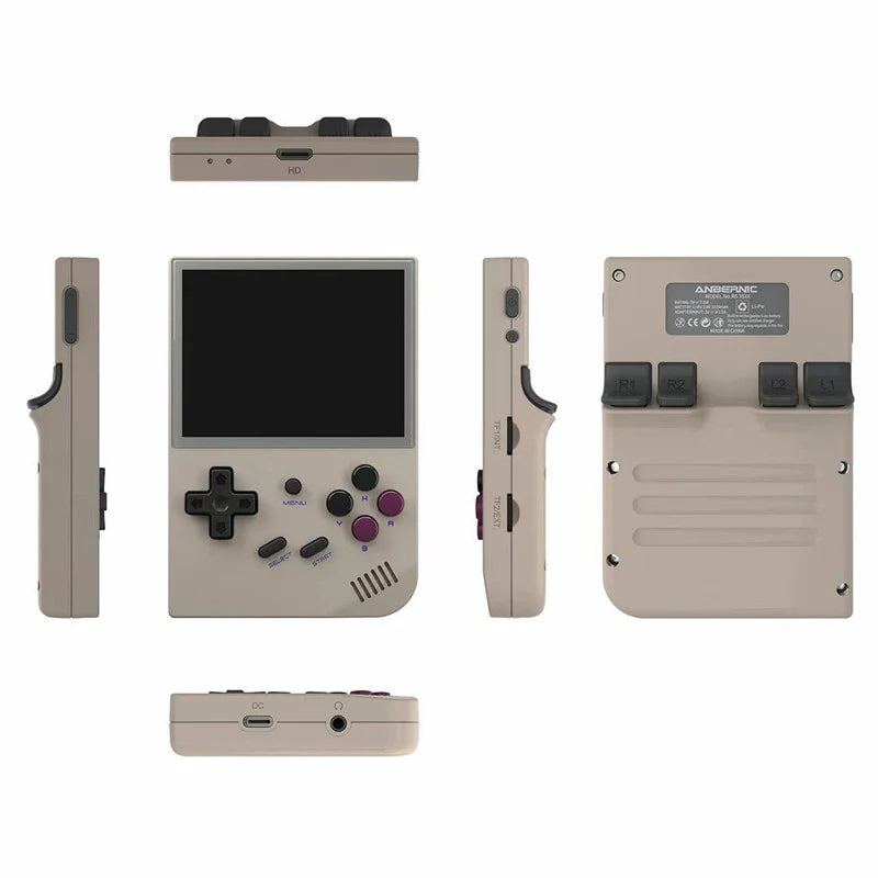 anbernic rg35xx pocket handheld gaming device game emulator rom gray
