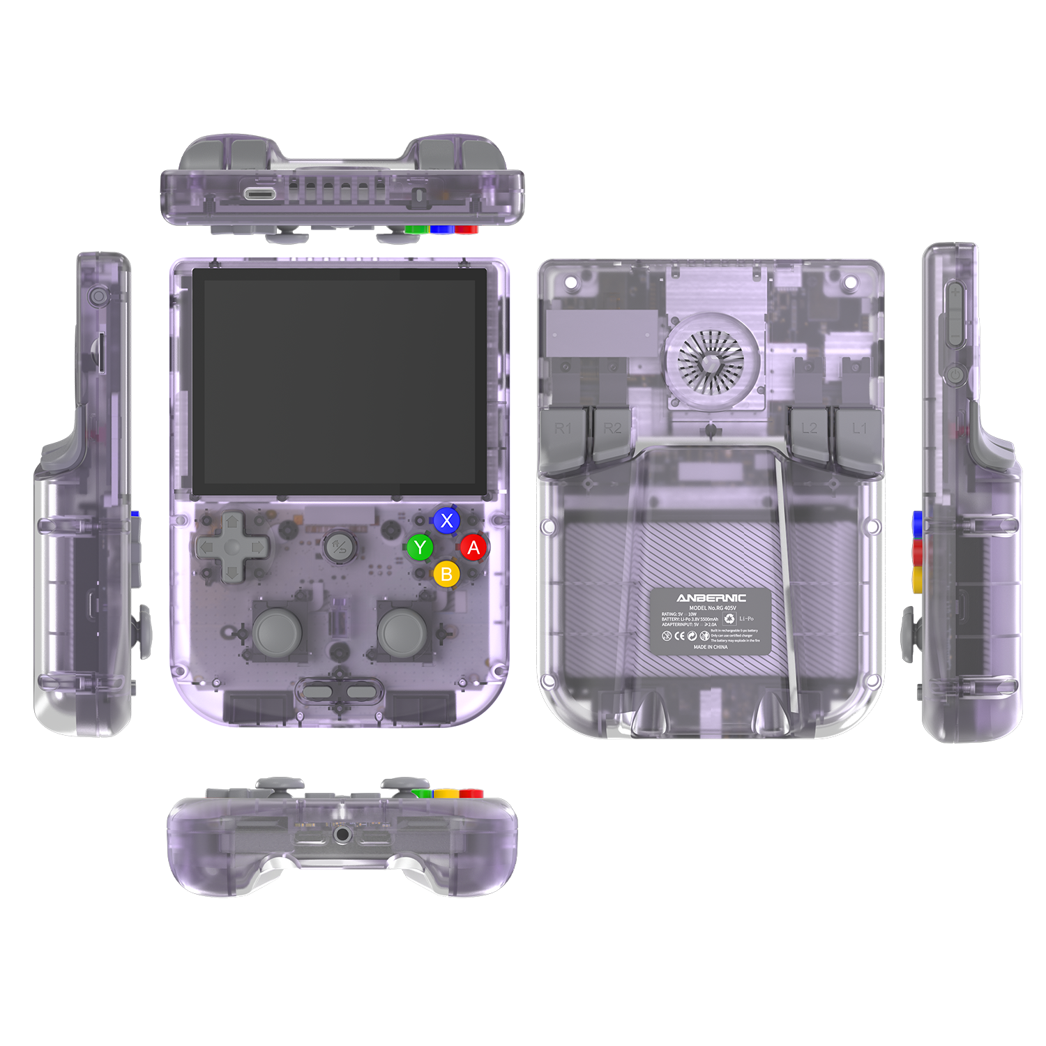 anbernic rg405v pocket handheld gaming device game emulator rom purple